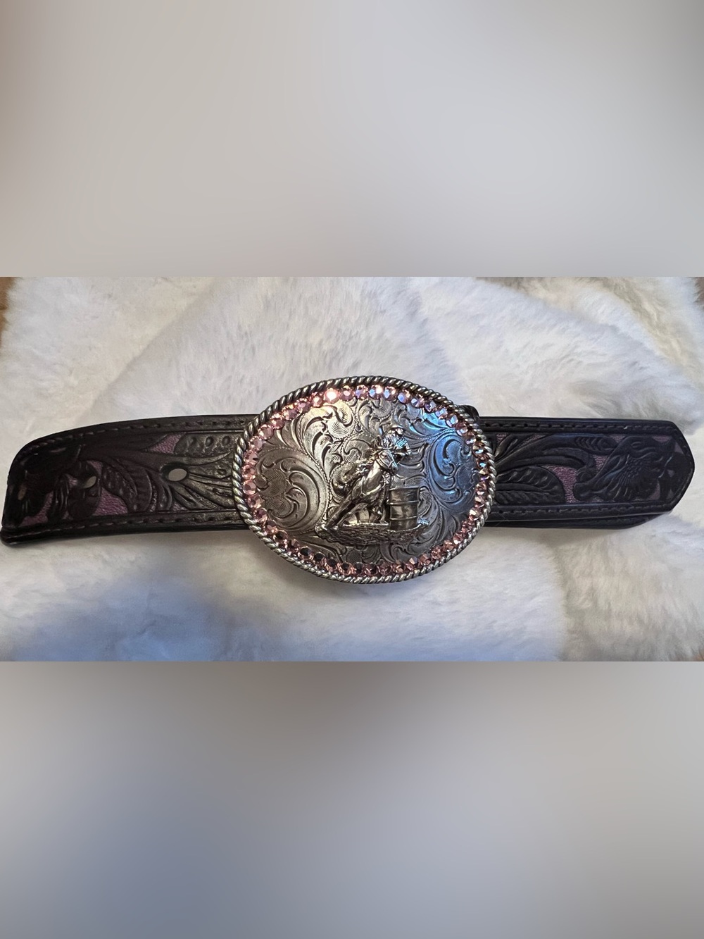 Girls Ariat belt with Pink Rhinestone Nocona Buckle